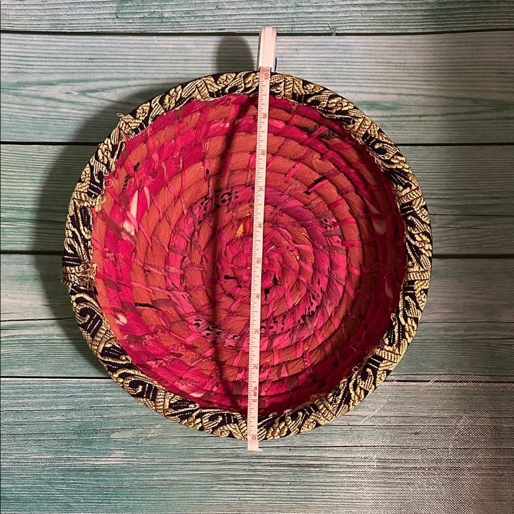 Handwoven Pink and Gold Basket